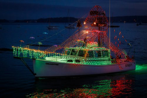 Lighted Boothbay Harbor boat 