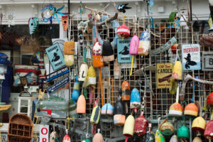 buoy wall downtown Boothbay Harbor